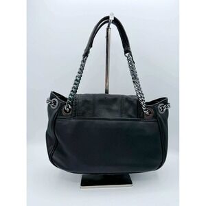 Aimee Kestenberg Black Pebbled Leather Whipstitch Chain Shoulder Bag Gunmetal